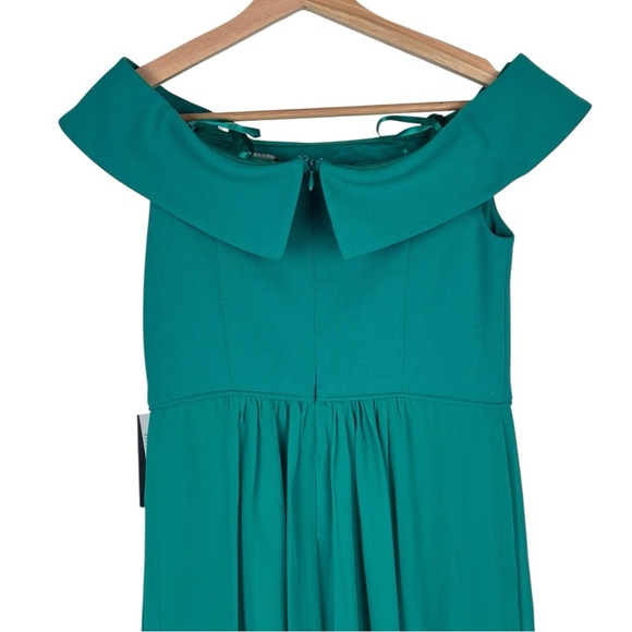 ADRIANNA PAPELL BOTANIC GREEN OFF THE SHOULDER CREPE CHIFFON EVENING GOWN DRESS - Picture 7 of 12